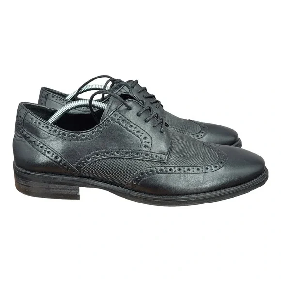 Express Oxford Shoes Mens 12 Black‎ Faux Leather Wingtip Dress Shoes