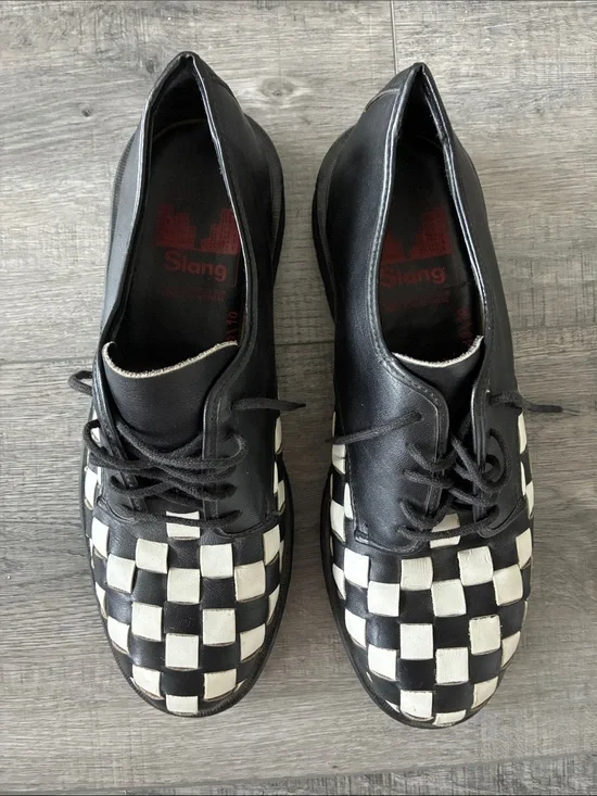 Black & White Checkerboard Leather Derby Shoes