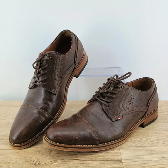 Tommy Hilfiger Banly Men Size 8.5 Brown PU Leather Dress Shoes Cap Toe Oxford