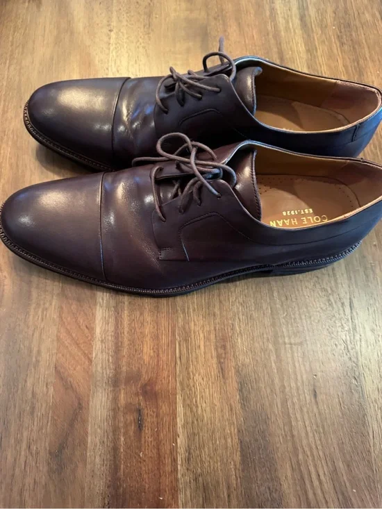 Cole Haan Dark Brown Leather Cap-Toe Derby Shoes