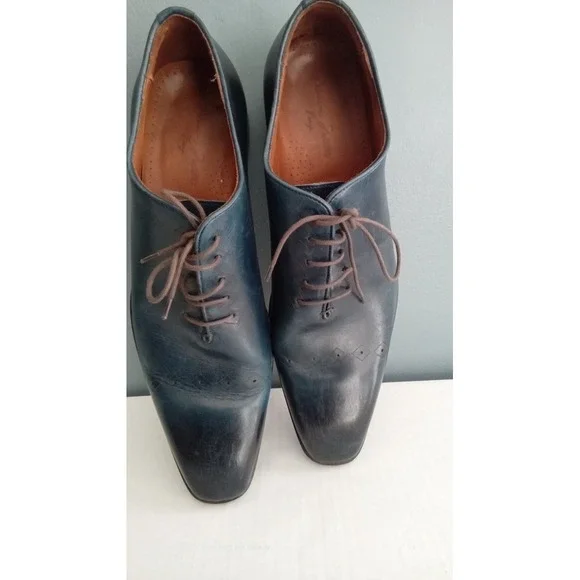 Massimo Foscati Mens Blue Leather‎ Oxford Dress Shoes Made in Italy Size 11.5 M