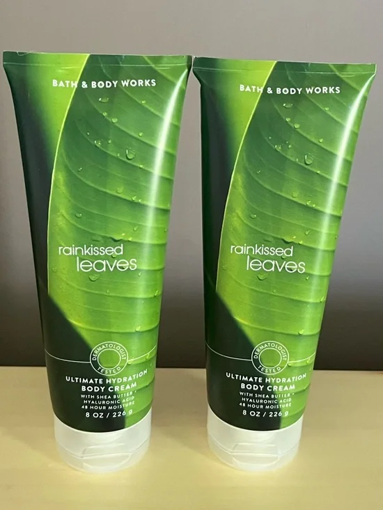 Two Bath & Body Works Rain Kissed Leaves Body Creams Retired Discontinued