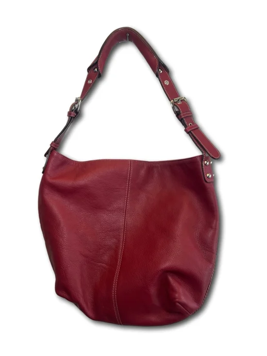 Tignanello Red Slouch Leather Hobo Shoulder Bag Purse Y2K