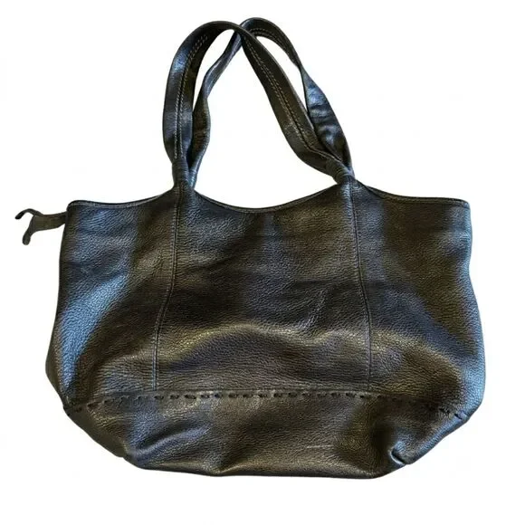 The Sak Shoulder Tote Handbag Black Pebbled Leather Hobo Everyday Purse 15x11