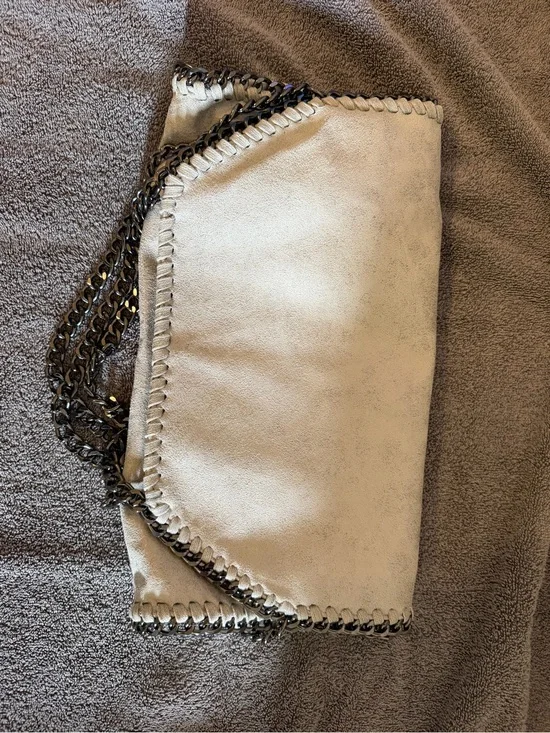 Women's White Chain-Trim Foldover Shoulder Bag