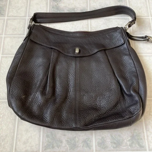 COLE HAAN Brown Pleated Pebbled Leather Hobo Large Shoulder‎ Tote Shopper Bag