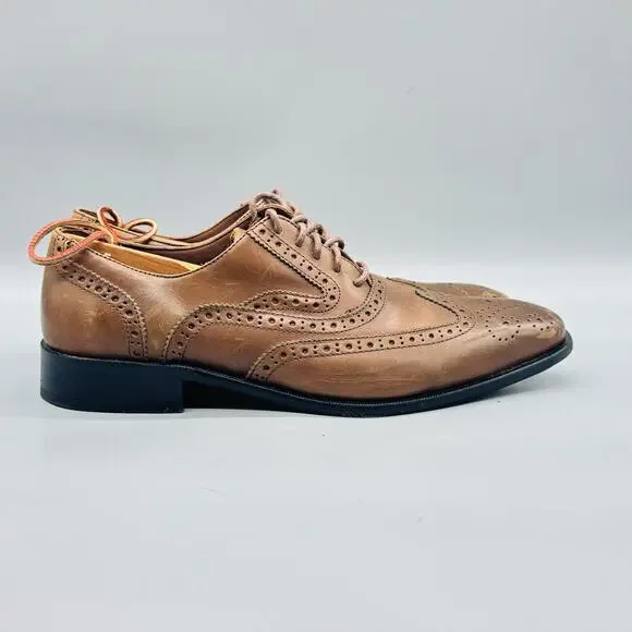 Donald J Pliner Shoes Mens 10 Brown Leather Gozar Wingtip Oxford Dress Brogue