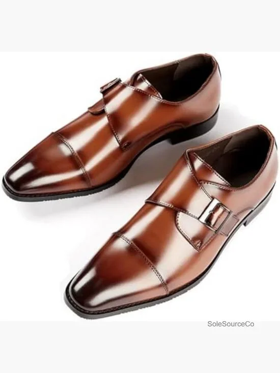 Genuine Leather Monk Strap Loafers Cap Toe Dress Oxford Slip On Shoes