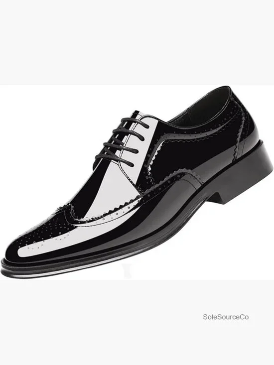 Men's Patent Leather Wingtip Brogue Oxfords Dress Shoes Lace Up Formal Derby