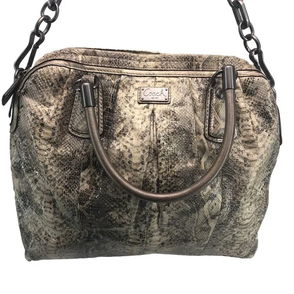Coach Grey Python snakeskin Leather‎ Shoulder Hobo Bag zip top pleated