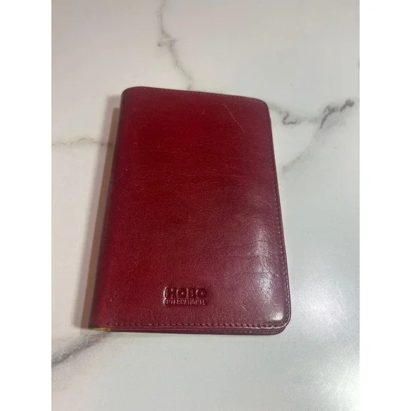 Hobo International Red Leather Passport Wallet Bifold Lime Green Interior Slim