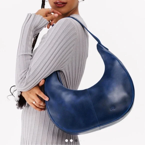 Portland Leather Crescent Hobo Bag in Deep Blue