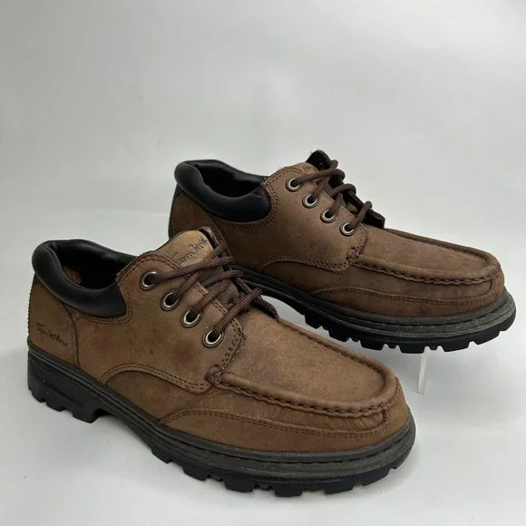 VTG Thom McAn Mens Brown Leather Moc‎ Toe Lug Sole Shoes 8EEE 8W 6507/1000