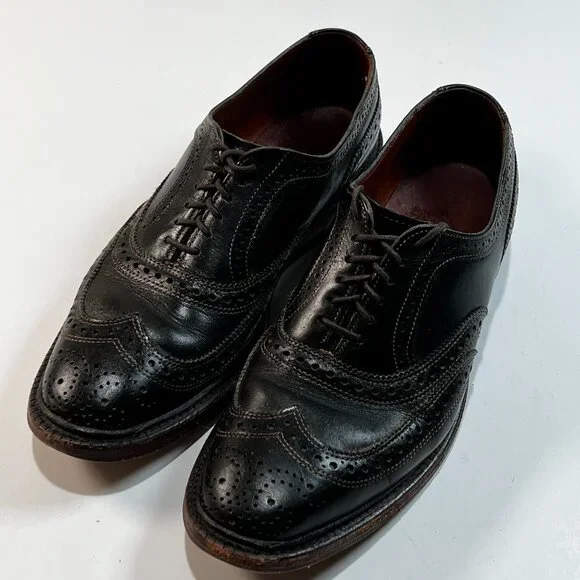 Allen Edmonds McTavish Black‎ 7/5 D Black Leather Wingtip Dress Shoes