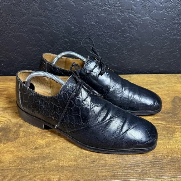 Florsheim Barletta 20613 Black Crocodile‎ Embossed Leather Oxfords Mens Size 9 D