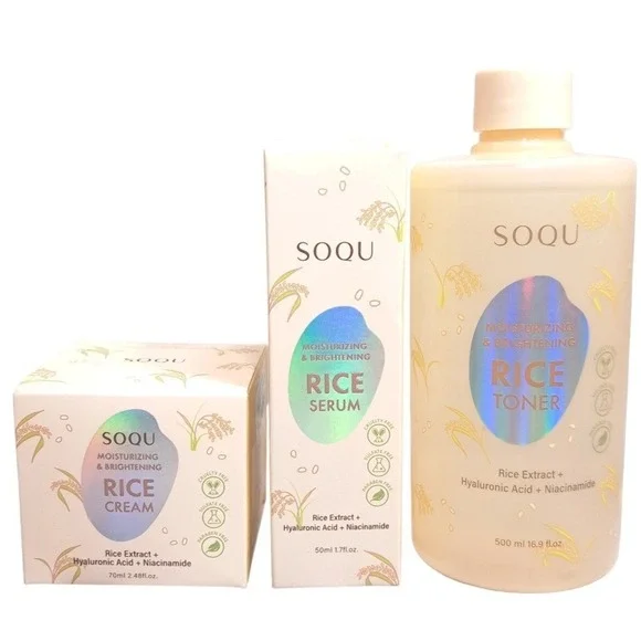Set of 3‎ SOQU Moisturizing/Brightening RICE CREAM/SERUM /TONER