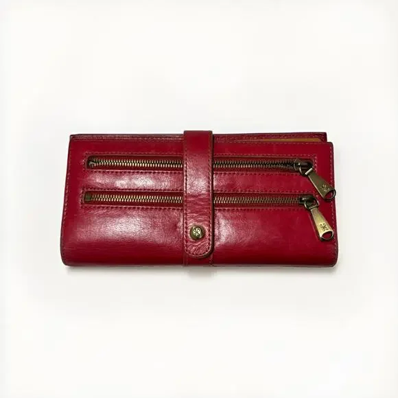 HOBO Red Leather Wallet Clutch Organizer Checkbook Zip Around Bifold