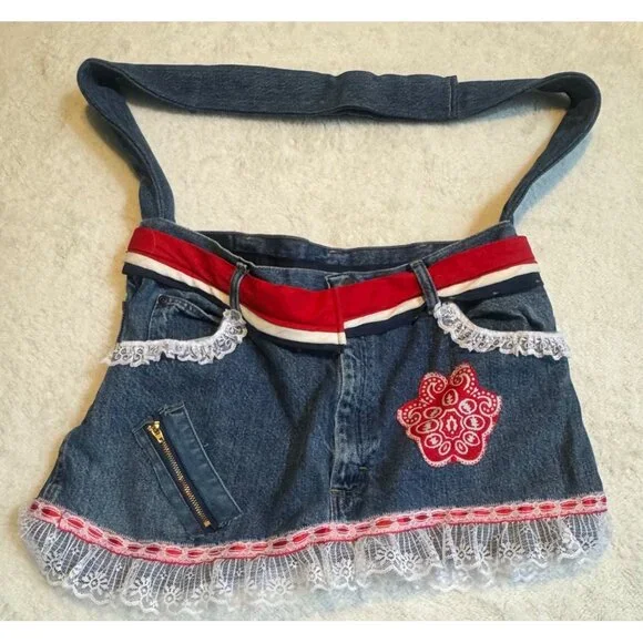 Shabby Boho Upcycled Wrangler Denim Lace Purse‎ Shoulder Bag Americana