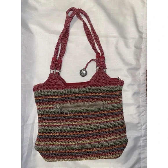 THE SAK Woven Crochet Shoulder Bag Y2K Striped Rainbow Hobo Bag Artsy Hippie