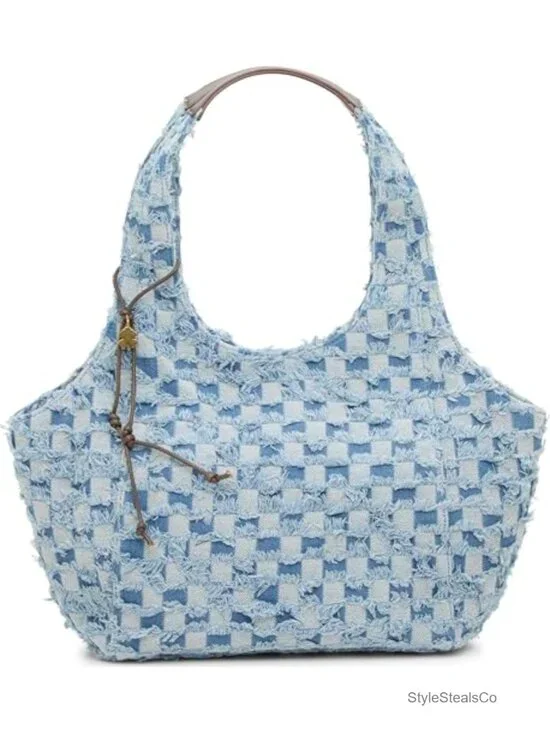 Hobo Shoulder Bag with Magnet Closure, Cotton and Denim