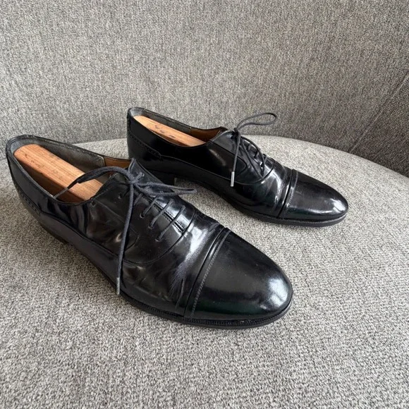 Bally Mens Black Leather Cap Toe Oxford Dress Shoes Size 10 D Made in‎ Italy
