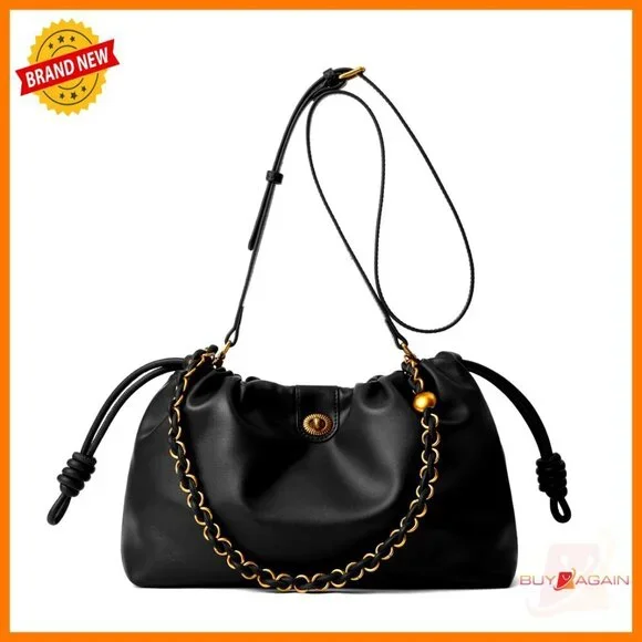 Vegan Leather Bucket Hobo Bag with Detachable Straps, 12x8x4