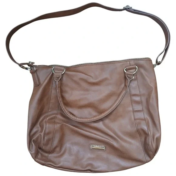 Steve Madden Hobo‎ Bag Womens Large Brown Faux Leather Crossbody Chevron Lining