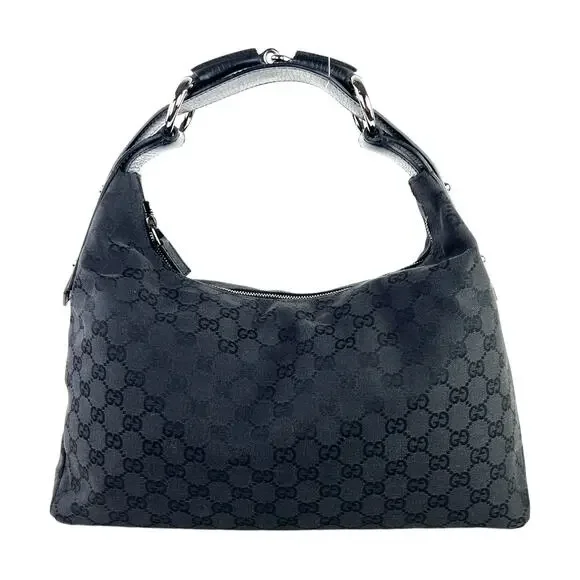 Gucci Black Monogram Canvas Hobo Shoulder Bag