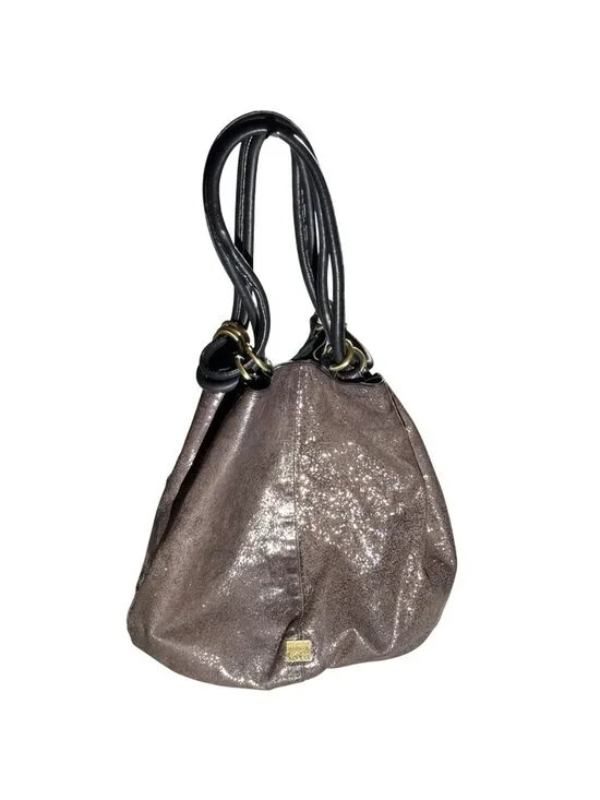 Kooba Metallic Bronze Leather Tote Bag Black Handles & Gold Hardware