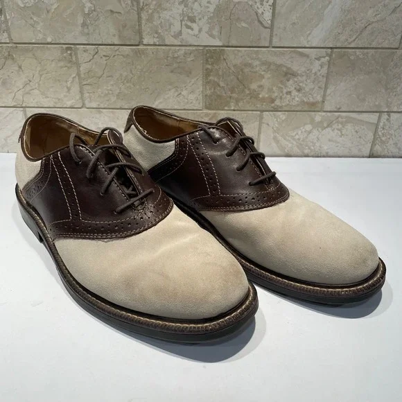 J Murphy Johnston & Murphy Mens 10M Brown Cream Suede Leather Saddle Shoes