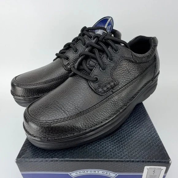 Nunn Bush Cameron Black Tumble Leather Comfort Gel Oxford Shoes‎ Mens 8.5M NIB
