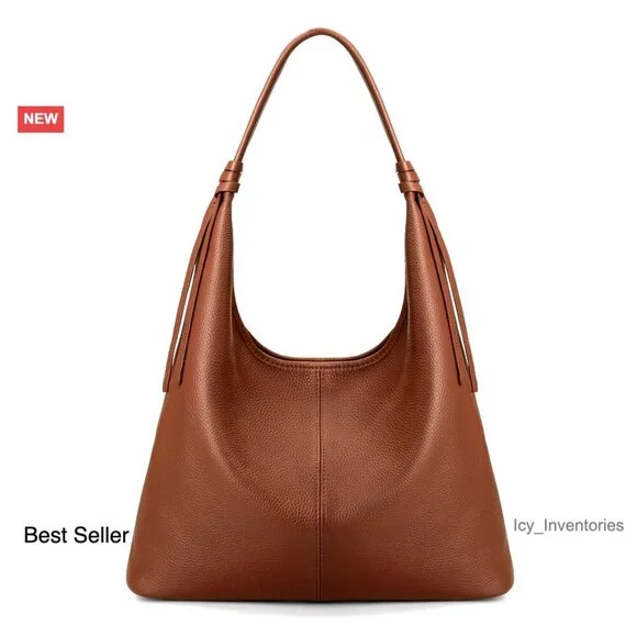 Genuine Leather Slouchy Hobo Tote with Tassel Ribbon