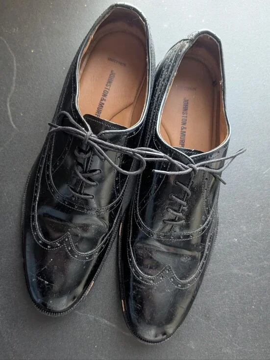 Johnston & Murphy Black Patent Wingtip Derby Shoes