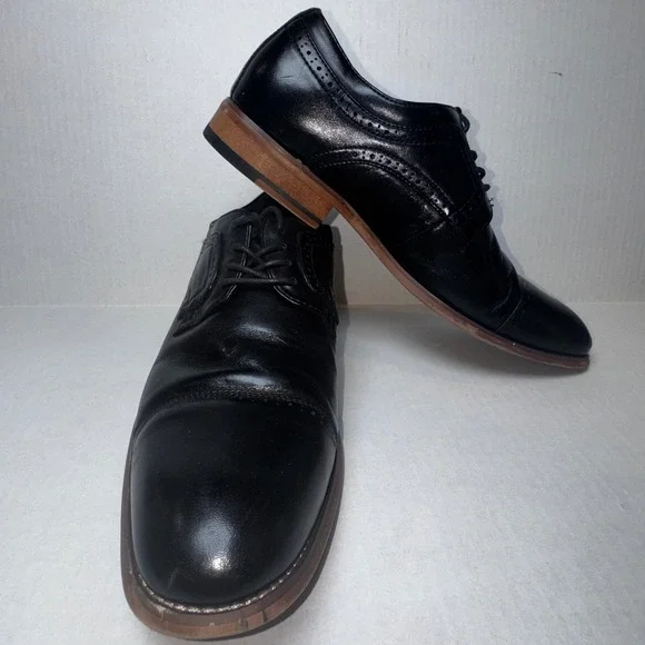 Stacy Adams Oxford Shoes  11 Black Leather Cap Toe Brogue Memory Foam 25366-001