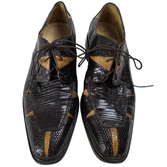 Belvedere Men 8‎ Brown Genuine Lizard Two Tone Lace Up Oxford Shoes