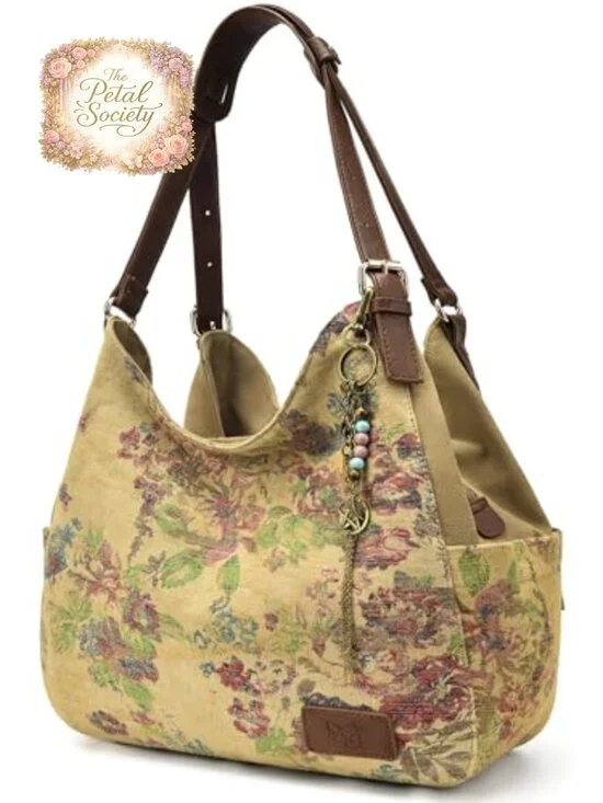 Canvas Hobo Purse Multi Pocket Tote Shopper Shoulder Bag with Embroidery