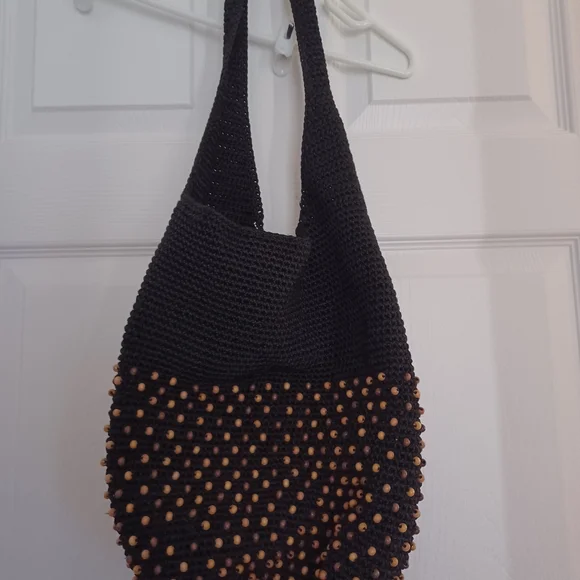 The Sak Womens Black Hobo Bag and Brown Beaded Crochet Made In Bali