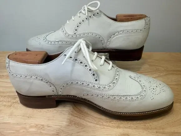 Stuart's Choice Made in England White Leather Brogue Dress Shoes Size 8.5. JL