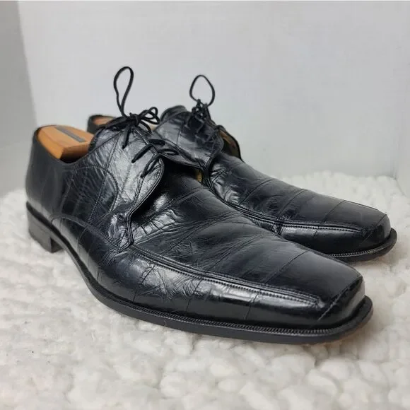 Mezlan Platinum Dinan Men’s 13M Black Eel Skin Leather Dress Shoes Made In Spain