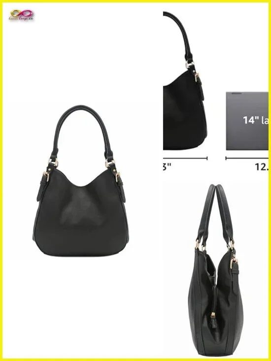 Lightweight Faux Leather 3-Compartment Medium Hobo Bag with Zipper and Magnetic