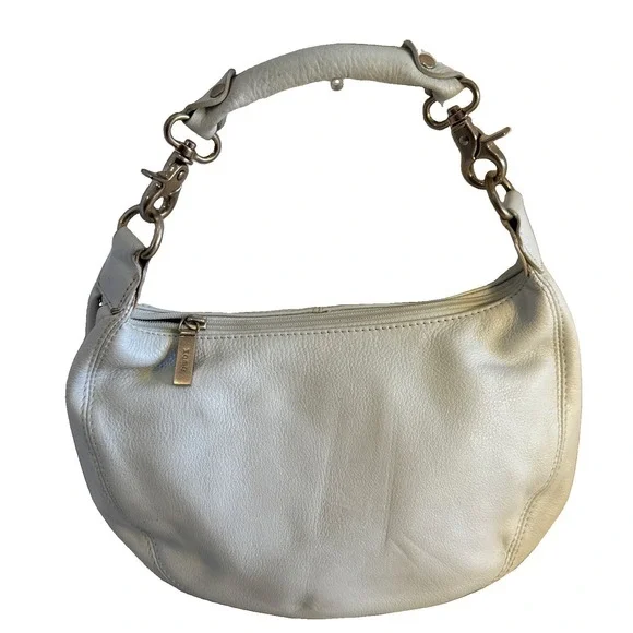 HOBO INTERNATIONAL White Pebbled Leather Hobo  Bag Purse Zip Close Snap Handles