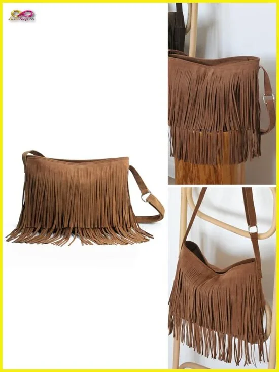 Faux Suede Leather Hobo Cross Body Shoulder Bag with Tassel
