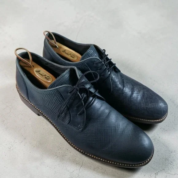 John Varvatos Dark Blue Leather Textured Derby Shoes Men's Size 10 M *Read Desc