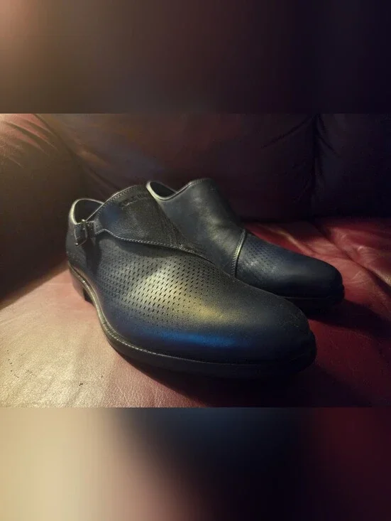 Cole Haan Washington Grand Laser Monk Strap Mens 10.5 Navy Blazer Blue Used