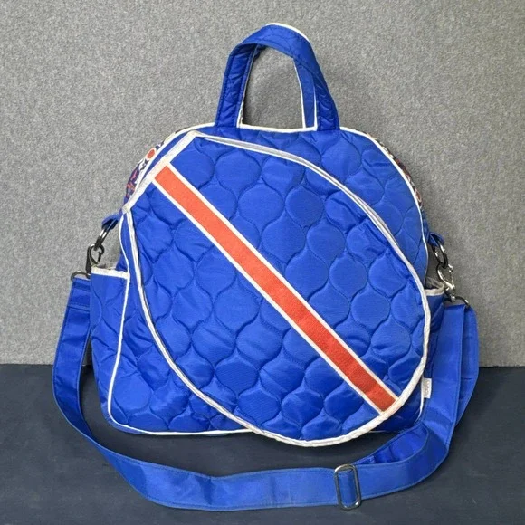 Cinda B Bag Quilted Hobo Tennis Tote Blue Floral Quilted Shoulder Strap Full Zip