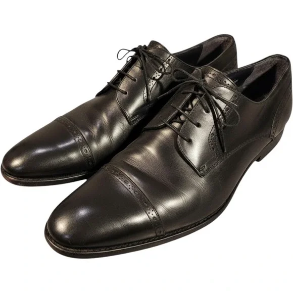Ermenegildo Zegna Fatto A Mano Black Leather Cap Toe Brogue Oxfords Mens 13 US