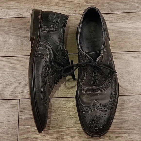 ALLEN EDMONDS Neumok Dark‎ Grey Black Leather Sz 9.5 D Mens Wing Tip Shoes