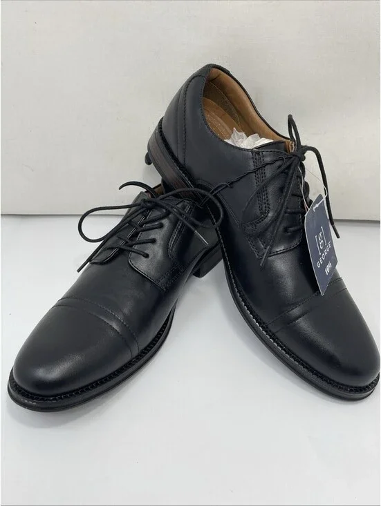 GEORGE Mens Dress Oxford Shoes Black Cap Toe Lace up Size 10.5 NWT