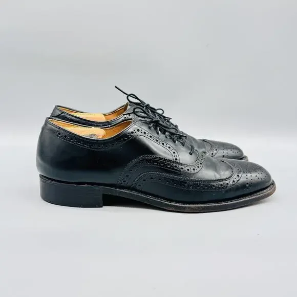 Johnston & Murphy Shoes Mens 8.5 Black Leather Wingtip Oxford USA Brogue