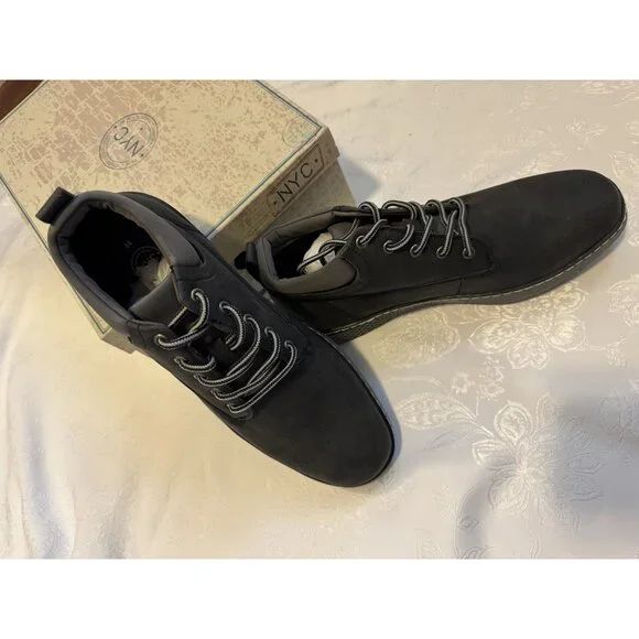 MENS NYC MYSOFT DR_FORMAL COMFORT SHOES OXFORDS BLACK GRAY SIZE 10 M NEW